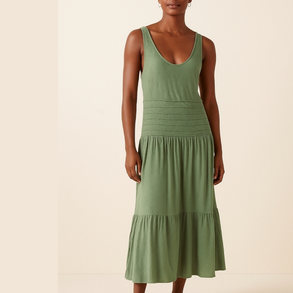 Anthropologie Postmark Sage Green Sleeveless Scoop Neck Smocked Waist Maxi Dress - Picture 1 of 11